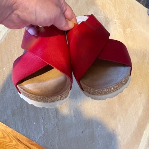 New Yokono Candela Red Leather Cork Wedge Slide Sandals Made in Spain Size 9.5 - Picture 7 of 7